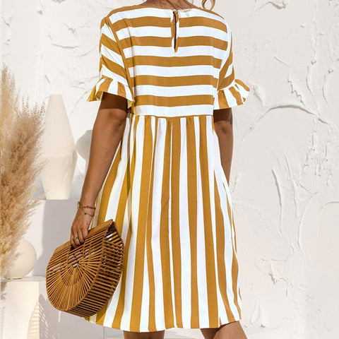 Women Summer Beach Dress Maternity Clothes Loose Striped Ruffles-TB00579-Veeddydropshipping