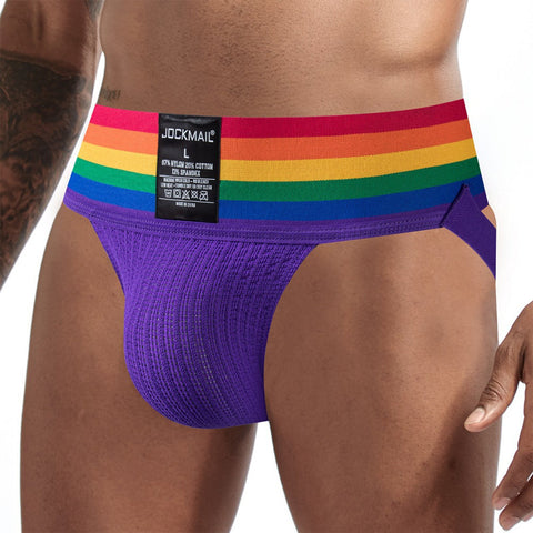 Sexy Briefs Jockstrap Pouch Cuecas Man Cotton Panties Thongs Rainbow-MF01653-Veeddydropshipping