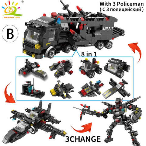 HUIQIBAO SWAT Police Station Truck Model Building Blocks City Machine-TB01474-Veeddydropshipping