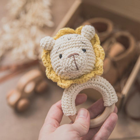 1set Baby Bath Toy Set Double Sided Cotton Blanket Crochet Lion Rattle-TB00781-Veeddydropshipping