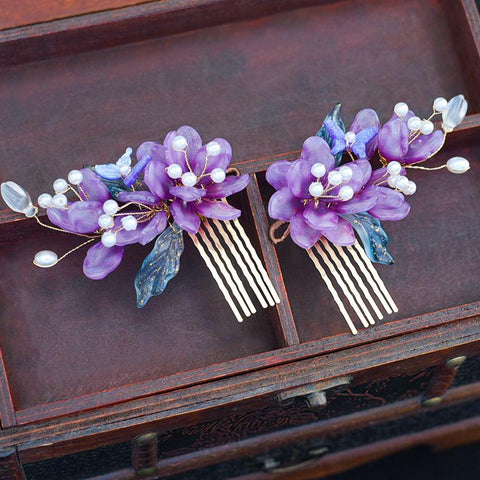 Purple Flower Hair Clips Vintage Butterfly Hairpins Pendant Hair -JW00543-Veeddydropshipping