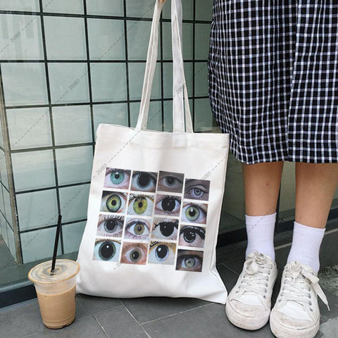 shoulder bag punk shopper bag Gothic eye print canvas bag Vintage-BS00072-Veeddydropshipping