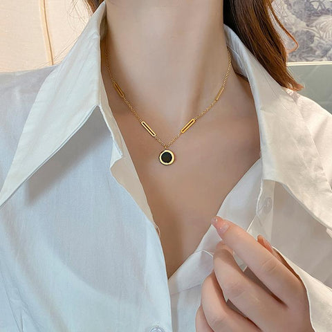 Fashion Stainless Steel Roman Digital Wafer Pendant Necklace -JW01219-Veeddydropshipping