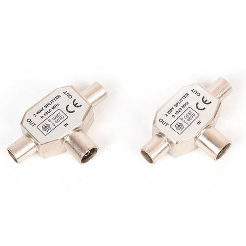 2 Way TV Aerial Coaxial Splitter Coax Metal Signal T Adapter Combiner 2 Male -CE00933-Veeddydropshipping