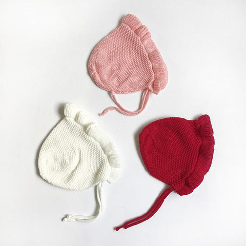 Spring Newborn Baby Hats Handmade Wool Ear Knitting Hats Monolayer Lotus-TB00464-Veeddydropshipping