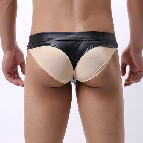 Faux Leather Briefs Men&#39;s Open Pouch Bag Sexy Underwear Men-MF01647-Veeddydropshipping