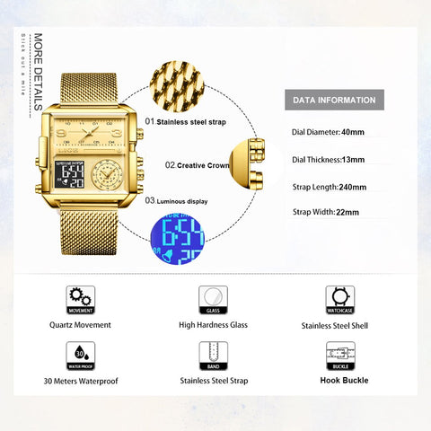 Luxury Creative Square Watches Ladies Fashion Dual Display -JW00900-Veeddydropshipping