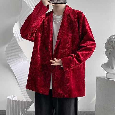 Velvet Blazer Jacket Men Autumn New Loose Club Party-MF01338-Veeddydropshipping
