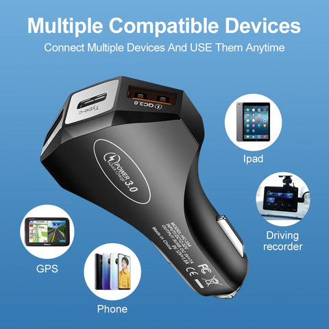 3 Ports USB Car Charger Quick Charge 3.0-PA01153-Veeddydropshipping