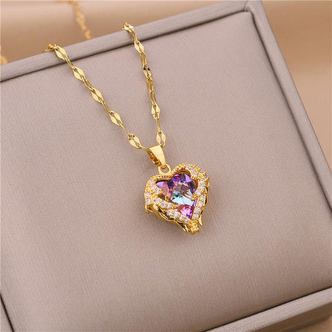 Luxury Zircon Crystal Pendant Clavicle Chain Necklace-JW01220-Veeddydropshipping