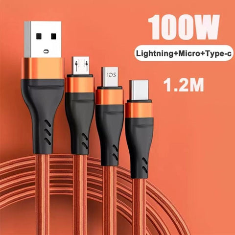 100W 3 in 1 SuperCharging Cable 6A Micro USB Type-C Fast Charger  Type-C Cable Data Cable-PA01017-Veeddydropshipping