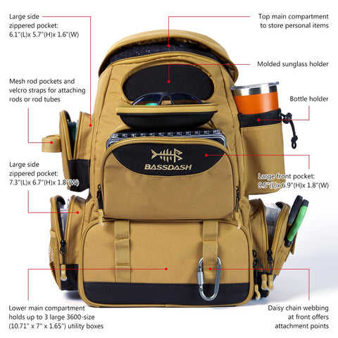 Bassdash Fishing Tackle Backpack-OS00606-Veeddydropshipping