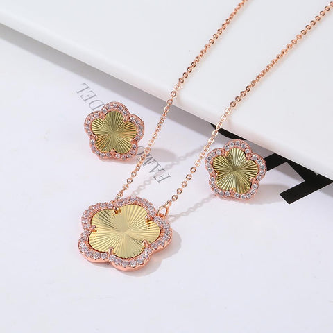 Lucky Jewelry Zircon CZ Simple Inlaid Plant Flower Pendant set-JW01328-Veeddydropshipping