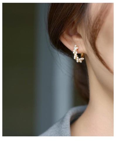 Pearl Metal Twist Hoop Earrings Jewelry Party Sweet Accessories -JW00159-Veeddydropshipping