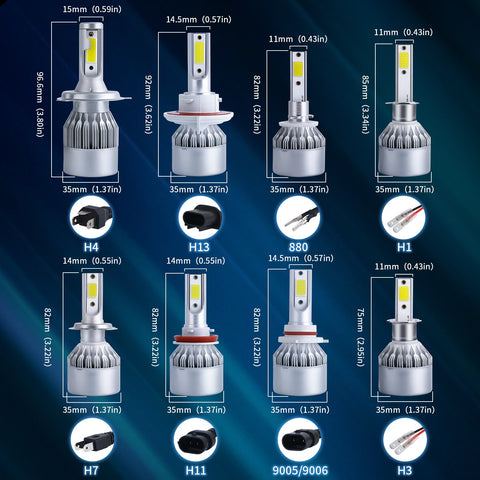 2x H7 LED H11 H4 Hi/Lo H1 H3 H8 HB1 HB3 HB4 HB5 HIR2 H13 H27 9005-AM00007-Veeddydropshipping
