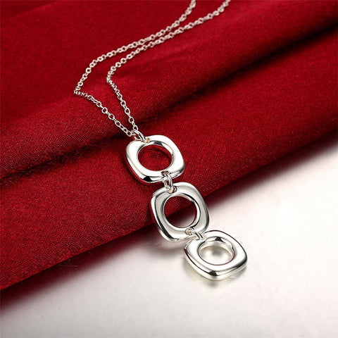 925 Sterling Silver Round Square Necklace Earring Set  -JW00227-Veeddydropshipping