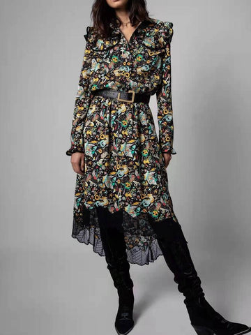 Women Pattern Print High Waist Skirt Lace-WF00576-Veeddydropshipping