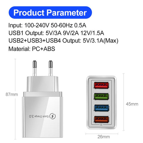 USB Charger Quick Charge 3.0 EU/US Plug For Phone Adapter for iPhone 14 Pro Max-PA00014-Veeddydropshipping