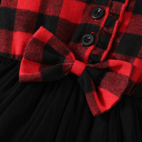 EWODOS 1-5 Years Toddler Girls Christmas Dress Sweet Plaid V-Neck Long-TB00839-Veeddydropshipping