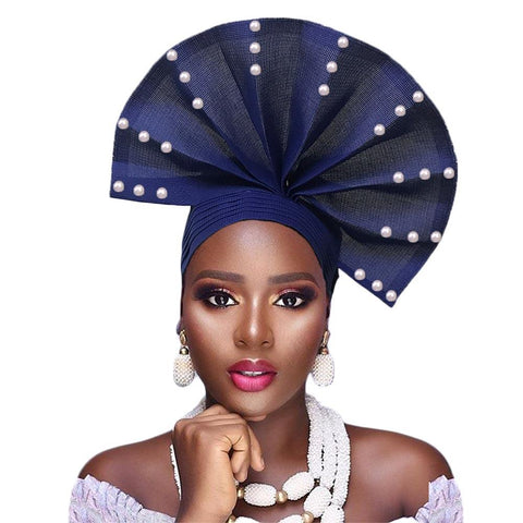 African Headtie With Beads Cap-WF01500-Veeddydropshipping