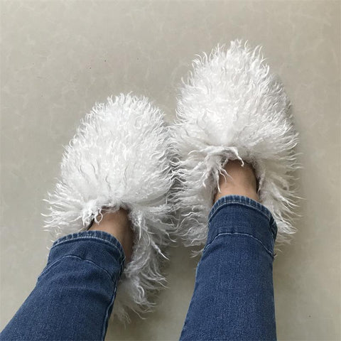 Slippers Plus Size Woman Luxury Furry Faux Fur Slippers Plush Warm-BS01287-Veeddydropshipping