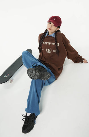 Women Round Neck Leisure Loose Long Sleeve Pullover Tops-Veeddydropshipping