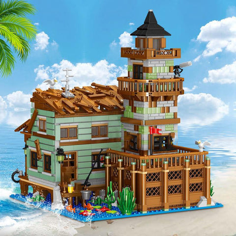 Creative Micro Fisherman Cabin Wharf Wooden House Model Building Blocks-TB01481-Veeddydropshipping