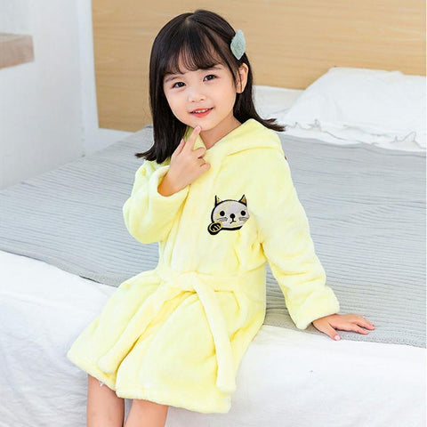 Flannel Children Bathrobe Thick Baby Girls Cartoon Hooded Bathrobe-TB01046-Veeddydropshipping