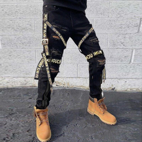 Slim Straight Jeans New Fashion Black Youth Street-MF00607-Veeddydropshipping