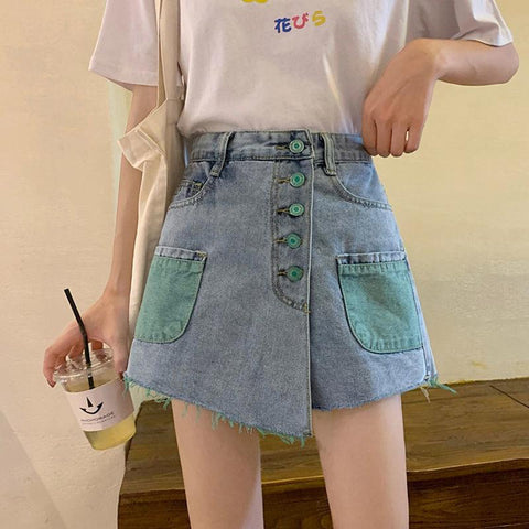 Shorts Skirts Women Denim Shorts High Waist-WF00610-Veeddydropshipping