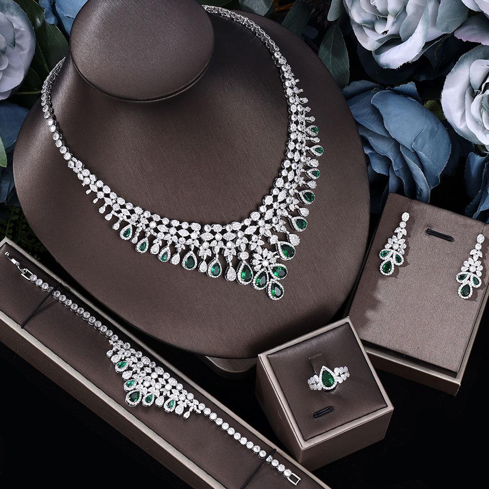 Tassel Water Drop Big Wedding Bridal Necklace Earrings 4 Pieces -JW00295-Veeddydropshipping