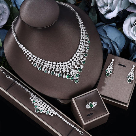Tassel Water Drop Big Wedding Bridal Necklace Earrings 4 Pieces -JW00295-Veeddydropshipping
