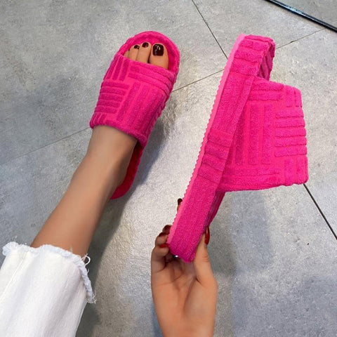 Flat Towel Slippers Thick Soles Wear Fashion Hight Street-BS01135-Veeddydropshipping