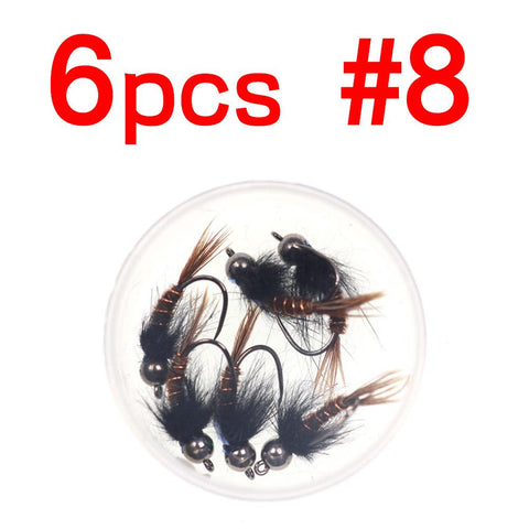 6PCS  #8 #10 #12 Tungsten Bead Head Flash Back Pheasant Tail Nymph Barbless-OS00561-Veeddydropshipping