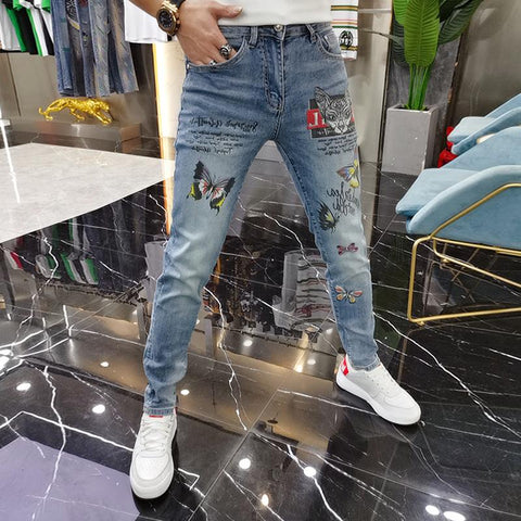 Pant Trousers Jean For Men Fancy Color Butterfly Print-MF00602-Veeddydropshipping