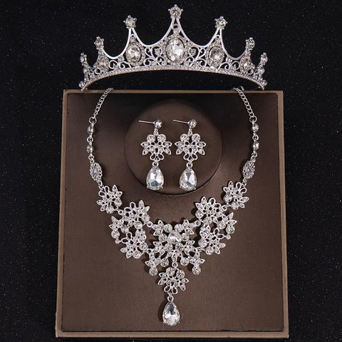 Vintage Green Crystal Bridal Jewelry Sets Rhinestone  -JW00313-Veeddydropshipping