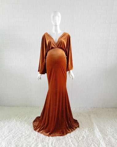 2021 Winter Velvet Boho Maternity Long Dress For Photo Shoot Bohemian-TB00608-Veeddydropshipping