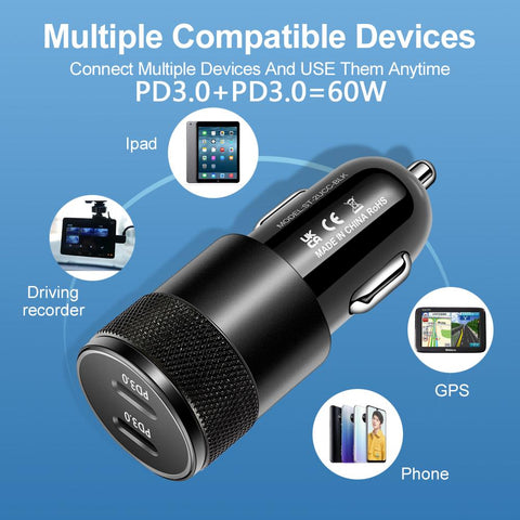 Double PD3.0 60W Car Quick Charger USB Type C-PA01139-Veeddydropshipping