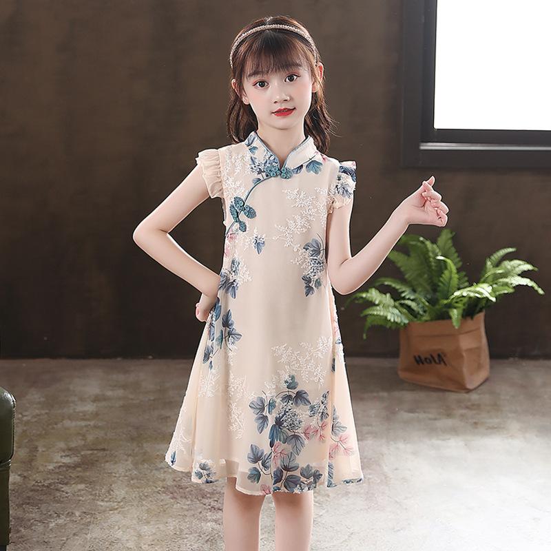 Kids Girl Floral Qipao Pink Dress Formal China Children Clothes Cute-TB00861-Veeddydropshipping