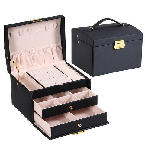 Three-layer Leather Drawer-style Jewelry Box Earrings Earrings Lock -JW01695-Veeddydropshipping