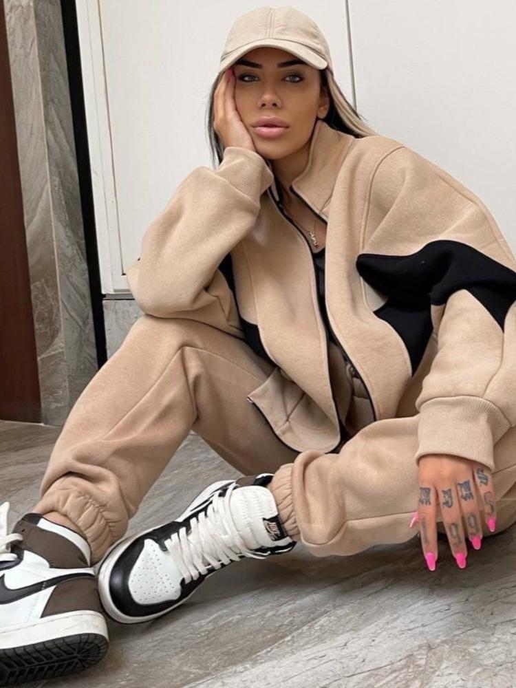 Winter Jogging Women Set Casual Long Sleeve Zipper Coat-Veeddydropshipping