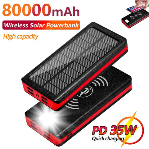 80000mAh Wireless Power Bank Solar External Battery Fast Charger Large Capacity 4 USB-PA00462-Veeddydropshipping