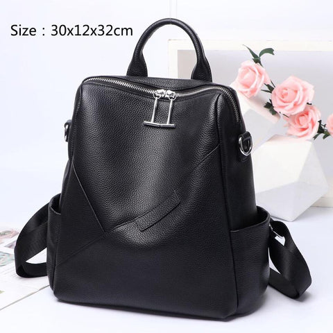 Real Cowhide Ladies Backpack Bag High Quality Woman Black Bags School-BS00012-Veeddydropshipping