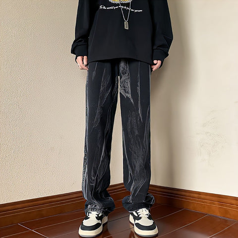 Jeans Man Designer Tie Dye Straight Baggy-MF00561-Veeddydropshipping