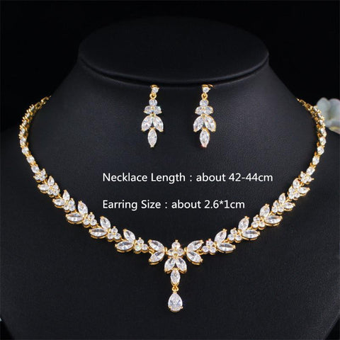 Jewelry Sets  Design Water Drop Cubic Zirconia Luxury Bridal  -JW00373-Veeddydropshipping