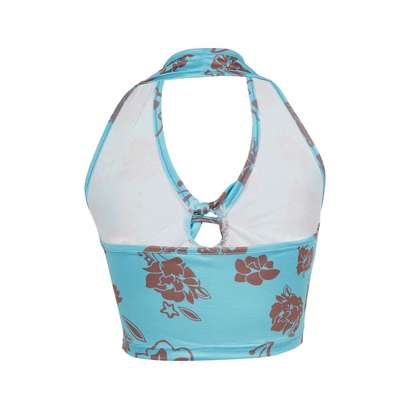 Floral Printed Halter Top Summer Backless Mini Vest-WF00303-Veeddydropshipping