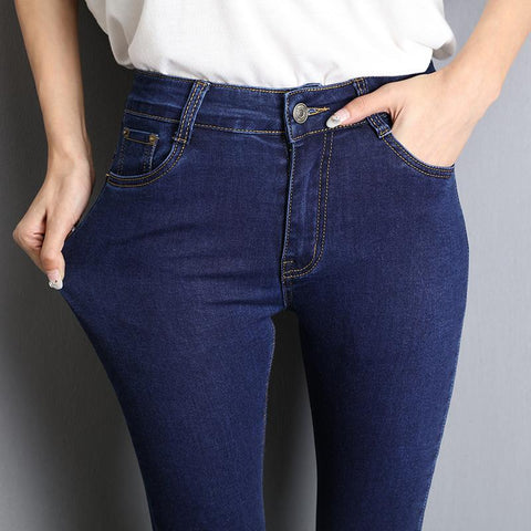 Woman High Elastic Stretch Jeans washed denim pants-WF00452-Veeddydropshipping