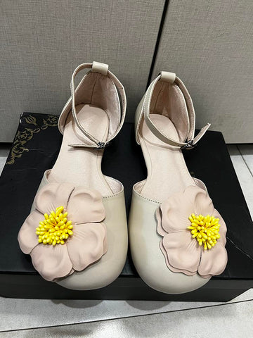 Flower Beach Shoes Closed Toe Handmade Genuine Leather-BS00860-Veeddydropshipping