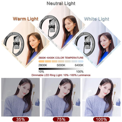 10inch LED Ring Light Cellphone Holder 10 Adjustable Brightness 3-Colored Circle-PA00815-Veeddydropshipping