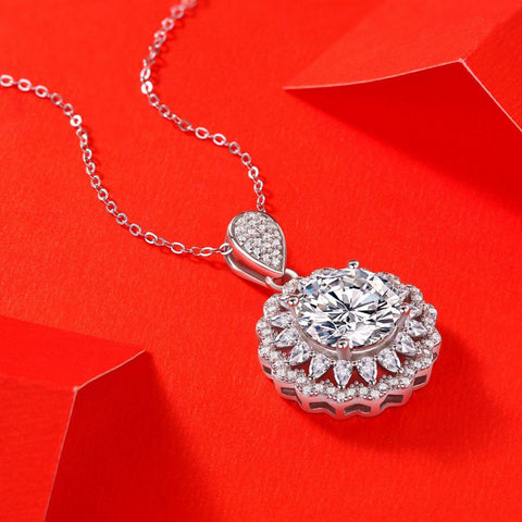 Moissanite Necklace Snow Flower Pendant Neck Chain-JW00118-Veeddydropshipping